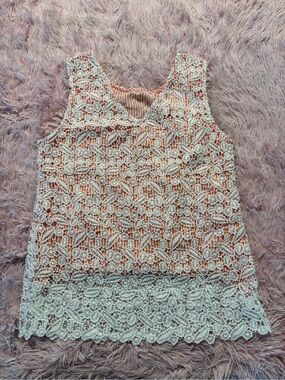 Solitaire Peach Tank Camisole with White Crochet Overlay #8